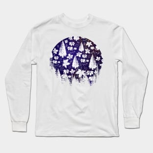 Indigo and Purple Christmas Floral Pattern Long Sleeve T-Shirt
